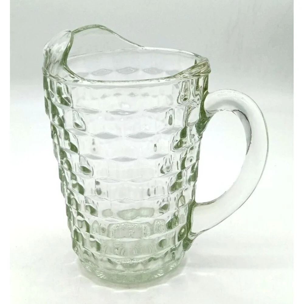 Vintage Colony Indiana Glass Clear Whitehall Heavy 52 oz Cube Pitcher w Ice Lip